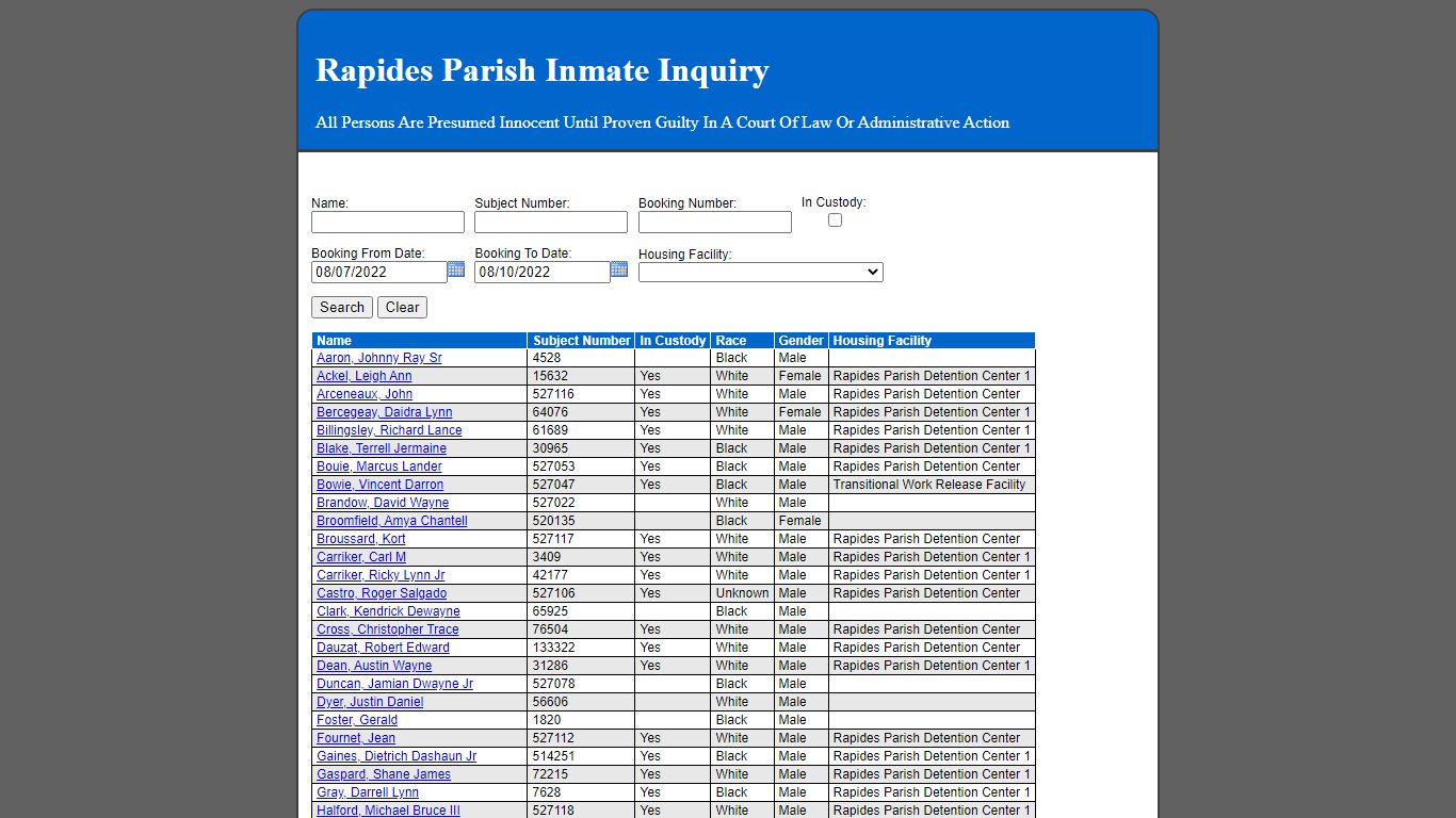 Rapides Parish Inmate Search